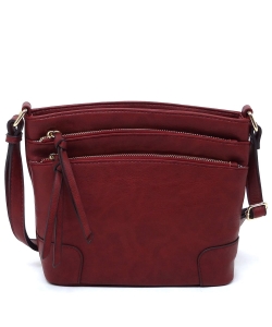 Fashion Multi Zip Pocket Crossbody Bag WU059 BURGUNDY